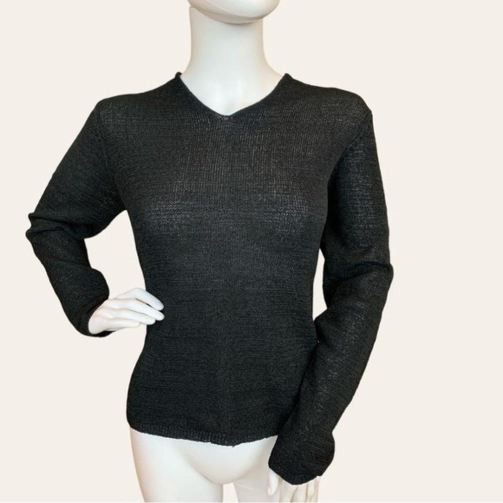 CW Woven Sweater Polyester and Rayon Black Long Sleeves Size Medium